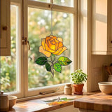 Yellow Rose Flower Handmade Resin Suncatchers, Artisan Sun Catcher, Stained Glass Effect, Flower Suncatchers for Window Hanging, Garden Decor, Gift for Mother's Day Mom Women Grandma Wife