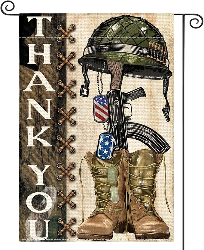 AVOIN colorlife Memorial Day Thank You Heroes Garden Flag 12x18 Inch Double Sided, Military Soldiers Boots Patriotic Veteran Yard Outdoor Decoration
