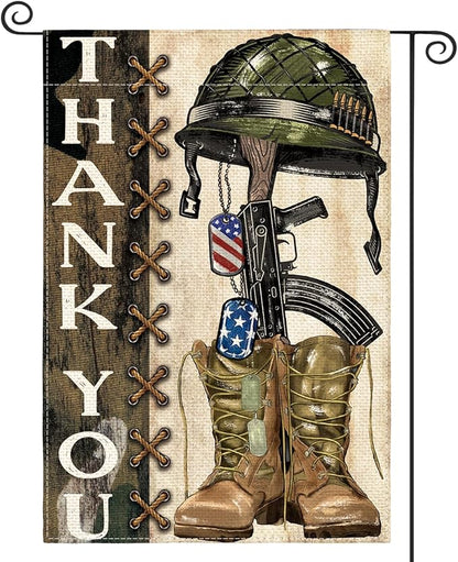 AVOIN colorlife Memorial Day Thank You Heroes Garden Flag 12x18 Inch Double Sided, Military Soldiers Boots Patriotic Veteran Yard Outdoor Decoration