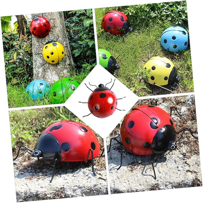 balacoo 1pc Seven Star Ladybug Ornament Animal Garden Statues Iron Ladybug Ladybugs Wall Sculptures Metal Ladybug Wall Art Outdoor Fencing Decor Ladybug Crafts Iron Parts Red Beetle, 29X22X11CM