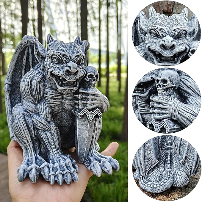 Gargoyle Sculpture Figurine,Gothic Stone Decor Statue,Indoor Patio Yard Lawn Porch Decor, Gothic Sculpture Ornament