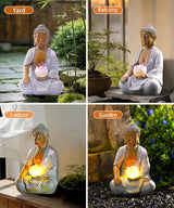 Nacome Solar Buddha Garden Statue Decor: Resin Zen Decor Waterproof Sitting Figurine with Lotus Flower Light Design for Outside Patio Lawn Yard Balcony - 8.3 inches(White)