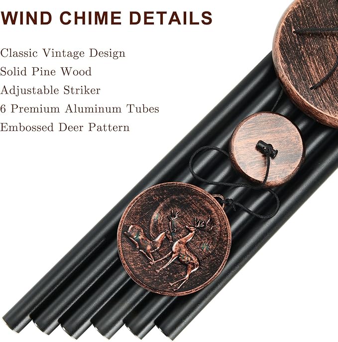 Wind Chimes for Outside, Vintage Deer Deep Tone Wind Chime Outdoor Clearance, Patio Porch Balcony Decoration, Garden Hanging Decor Gifts for Women Mom Grandma (34" Deer)