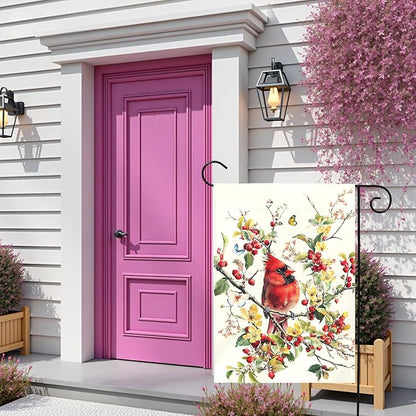 Red Cardinal Bird Garden Flag Spring Summer Floral Yard Flags for Outdoor Lawn Porch Patio Decoration Memorial Birds Lover Gift Butterfly Watercolor Wild Bird House Banner Decor 12x18 Inch