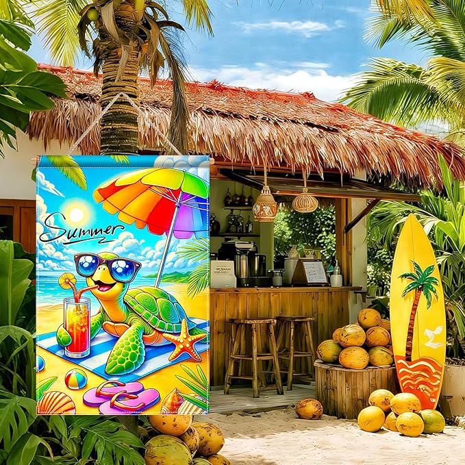 HOMETITUTE Summer Garden Flag Sea Turtle Beach Garden Flag Double Sided 12x18 Inch Welcome Summer Rustic Coastal Seasonal Ocean Yard Flag Summer Garden Flags for Outside