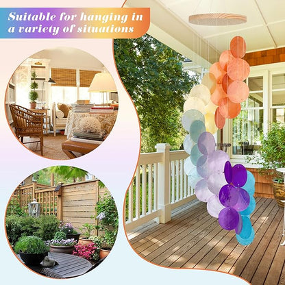 Colorful Gradient Spiral Shape Capiz Shells Windchime,Shell Wind Chimes for Outside,Coastal Wind Chimes for Indoor/Outdoors,Seashell Wind Chimes,Best Hanging Decor for Balconies,Garden,Yard