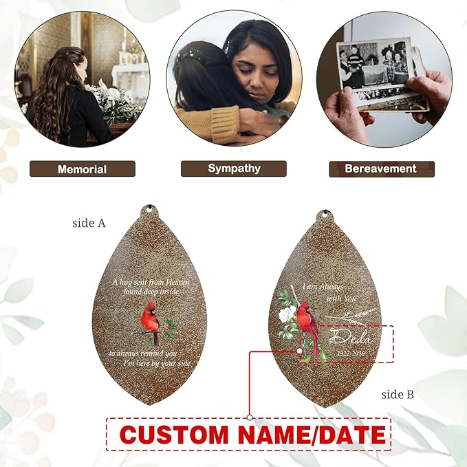 ASTARIN Custom Cardinal Memorial Wind Chimes, 35" Sympathy Gifts Wind Chime for Loss of Mom Dad Sister Son, Personalized Name Date Bereavement Condolence Gift for Outside Outdoor, Produced in USA