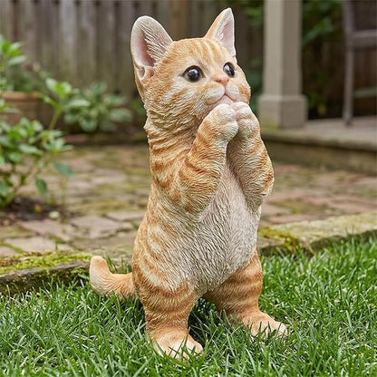 Elenon Praying Cat Figurine Garden Decor, Ornaments Pets Memorial Art Decorative, Kitten Statue Gift for Home Yard Patio Lawn Flower Bed (Orange)