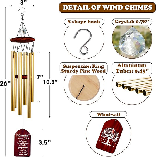 Grandpa Crystal Memorial Wind Chimes Christmas Sympathy Keepsake Remembrance Quote Gramps Dada Papi Grandfather Pass Away Condolence Funeral Gift Cherished Memory Window Garden Decor HW12-RW-GP