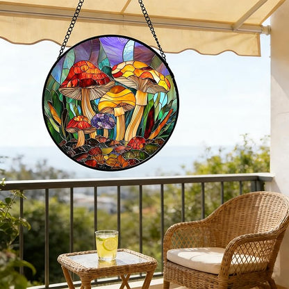 DASTOLL Stained Glass Window Hanging, Jungle Mushrooms Sun Catchers Diamond Glass Panel Hangings Plant Suncatcher Decor for Birthday for Women, Men, Wife, Aunt, and Mom 9.8 in