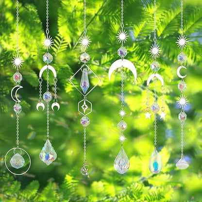 6 Pcs Sun Catchers Indoor Window, Colorful Crystal Suncatcher Prism for Windows Hanging Outdoor Garden Home Balcony Ceiling Wall Room Decor Aesthetic Wedding Party Rainbow Maker Ornaments Gifts