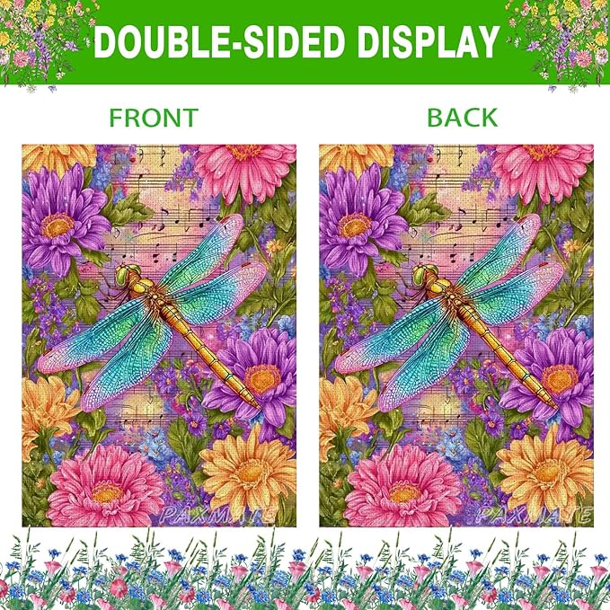 Spring Dragonfly Garden Flag 12 x 18 Double Sided, Burlap Small Floral Flower Yard Flag Seasonal Farmhouse Outside Outdoor Decoration