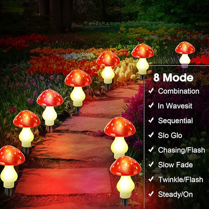Reginary 12 Pcs Outdoor Lamp Solar Mushroom Light up Garden Mushroom Lights 8 Modes Waterproof Lamp Outside Decor for Holiday Yard Patio Pathway Lawn Ornament(Red,Classic)