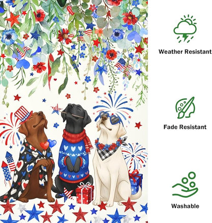 Patriotic Dog Garden Flag 4th of July Black Lab Yard Sign White Chocolate Labrador Banner 12x18 Double Sided for Outside Small 250 Anniversary USA Independence Memorial Day Decor