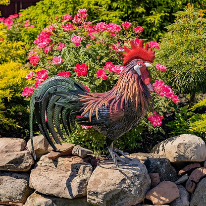Zaer Ltd. 2.3 Ft. Tall Fancy Ornate Metal Rooster Statue Decorations (Felix)