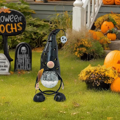 Halloween Decorations Outdoor Solar Lights Gnome, Color Changing LED Lights with Jack-O-Lantern Hollowed-Out Hat, Spooky Halloween Decor for Garden, Patio, Yard, Pathway (Black)
