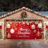 HOMETITUTE 13x6ft Christmas Garage Door Cover Merry Christmas and Happy New Year Backdrop Holiday Party Decorations Indoor Outdoor Wall Background Decor Festive Red Gold Ornament Scene Display