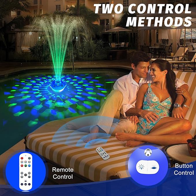 ChlorStar Pool Fountain with Remote, Dolphing Floating Pool Fountain with Lights, Above Ground Pool Water Fountains with Anchor, Swimming Pool Fountains for Inground Pool-1PC,Blue