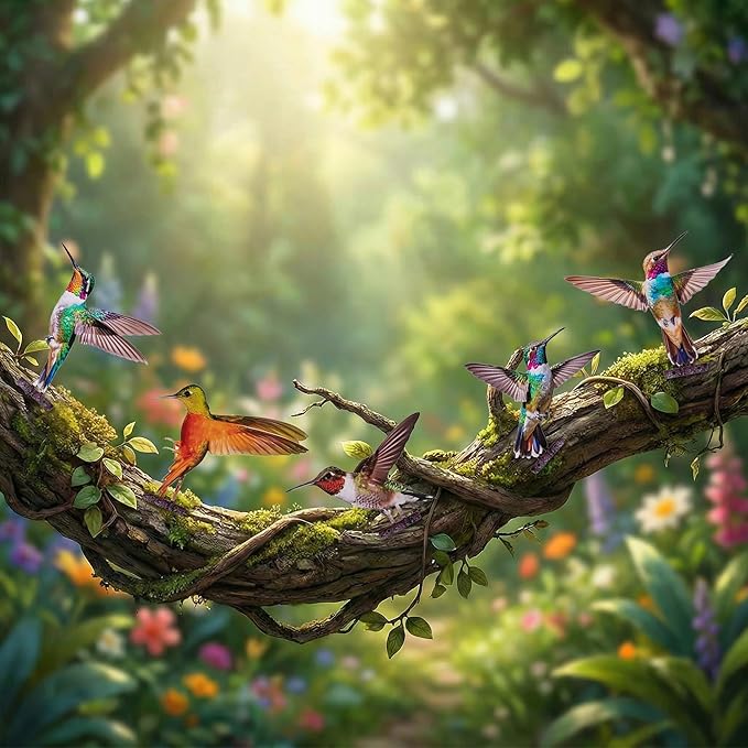 Color Vivid Metal Birds Fence Decor - Double Sided Colorful Yard Art, Weatherproof Garden Sculptures for Outdoor Patio, Farmhouse Fence Decor, Backyard Ornaments for Lawn (Hummingbird)