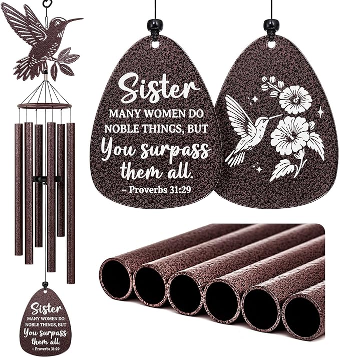 Aurahouse Sister Mothers Day Birthday Gifts, 37'' Sister Wind Chimes for Sisters, Sisters Gift from Sister Brother for Christmas, Bronze
