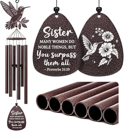 Aurahouse Sister Mothers Day Birthday Gifts, 37'' Sister Wind Chimes for Sisters, Sisters Gift from Sister Brother for Christmas, Bronze