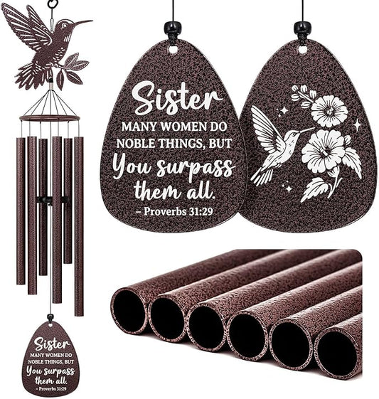 Aurahouse Sister Mothers Day Birthday Gifts, 37'' Sister Wind Chimes for Sisters, Sisters Gift from Sister Brother for Christmas, Bronze