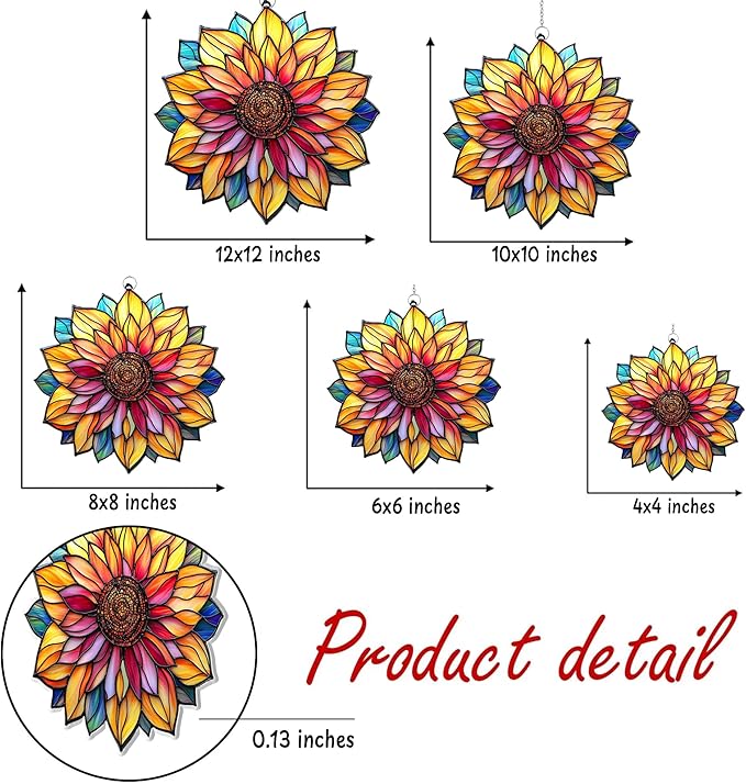 Mandala Sunflower Flower Acrylic Suncatcher, Flower Suncatchers for Window Hangings, Stained Glass Effect Garden Decor, Gift for Mother's Day, Mom, Grandma, Wife, Women
