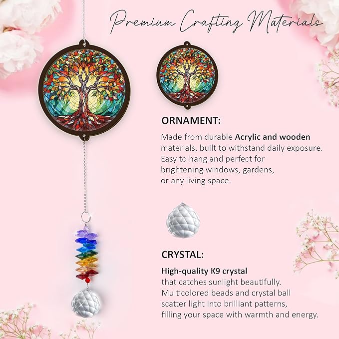 Memorial Suncatcher - Tree of Life Ornament - Sympathy Gift for Loss of Loved One - Condolence Bereavement Gifts - Remembrance Funeral Keepsake - Mother's Day for Mom Dad