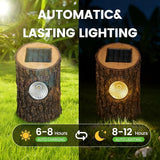 Solar Garden Lights Outdoor 2 Pack, Decorative Rustic Tree Stump Pathway Lights, Warm White Auto On/Off IP65 Waterproof Lights for Yard, Patio, Lawn, Flower Bed, Steps, Garden Decor Gifts