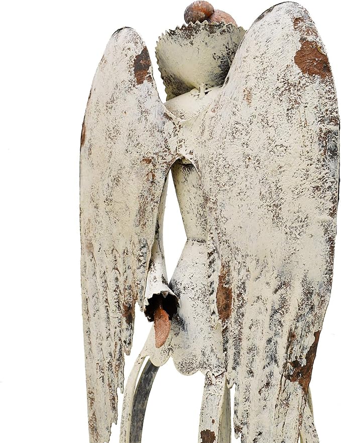 Linfevisi Garden Angel Statue Decor Rustic Metal Angel Sculpture Garden Yard Art Heavenly Home Decor Antiqued Accent Housewarming Garden Gift (Style 2)
