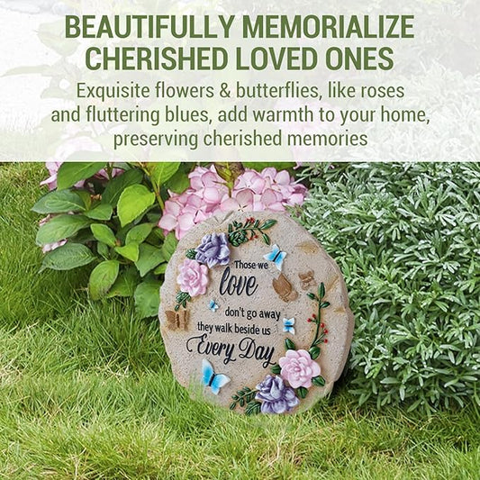 MyGift 9 Inch Resin Memorial Stepping Stone, Butterfly & Floral Sympathy Plaque, Bereavement Remembrance Gifts for Loss of Loved One, Outdoor Remembrance Stone