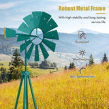 DREAMADE 8ft Steel Windmill, Farmhouse Windmill Decoration with Directional Vane, 4 Anchoring Stakes & Reinforced Base, Weather-Ready Garden Spinner for Backyard, Garden, Patios, Rural Areas (Green)