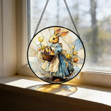 7.88'' Stained Glass Window Hanging, Colorful Egg Rabbit Sun Catchers Glass Panel Bunny Suncatcher Decor with Hook Chain for Mother's Day Birthday for Women, Men, Wife, Aunt, and Mom