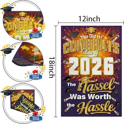Graduation Decorations 2026 - Class of 2026 Garden Flag | Graduation Decor Party Favors Supplies for Outdoor Indoor Double-Side Backdrop Banner for Garden Porch Patio Lawn Yard Home,12x18Inch (Purple)