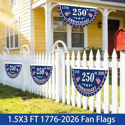 2PCS USA Anniversary 250th Flag, 1.5X3 FT Anniversary Fan Flags, Yard Signs Hanging Decor for Outdoor, Front Door, Porch, Welcome Backdrop with Brass Grommets (Style 2)