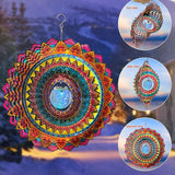 FONMY Solar Wind Spinner Mandala Flame 3D Stainless Steel Hanging Wind Spinners Worth Gift Christmas Decoration Indoor/Outdoor Garden Décor Kinetic Yard Art 12 Inches Multi Red Wind Sculpture