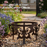 Wrought Iron Gazing Ball Stand for 10 or 12 Inch Gazing Balls – Low-Profile Garden Orb Holder, Outdoor Decorative Display for Yard, Patio, and Lawn Decor，Butterfly
