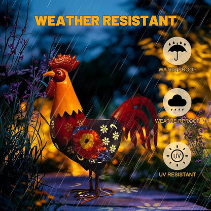 LIFFY Metal Chicken Yard Art,18" Solar Rooster Garden Statues Outdoor,Farm Animal Lawn Decorations Outside,Unique Gift for Home Decor & Rooster Lovers