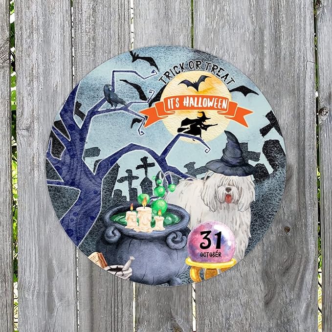 Retro Metal Sign 12"x12",Happy Halloween Scary Night Grave Witch Bats Trick Or Treat Dog Aluminum Tin Metal Sign for Home Living Room Bedroom Garden Farm Patio Decor Wall Art Poster