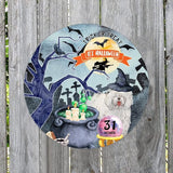 Retro Metal Sign 12"x12",Happy Halloween Scary Night Grave Witch Bats Trick Or Treat Dog Aluminum Tin Metal Sign for Home Living Room Bedroom Garden Farm Patio Decor Wall Art Poster