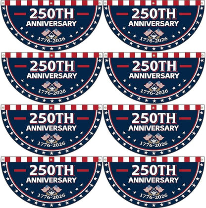 8Pcs 1.5x3 Ft 250th Anniversary USA Flag Bunting 1776-2026 Birthday Fan Flag Decoration Patriotic Stars 250 Years Anniversary Yard Signs for 4th of July Memorial Day Indoor Outdoor Porch Hanging Decor