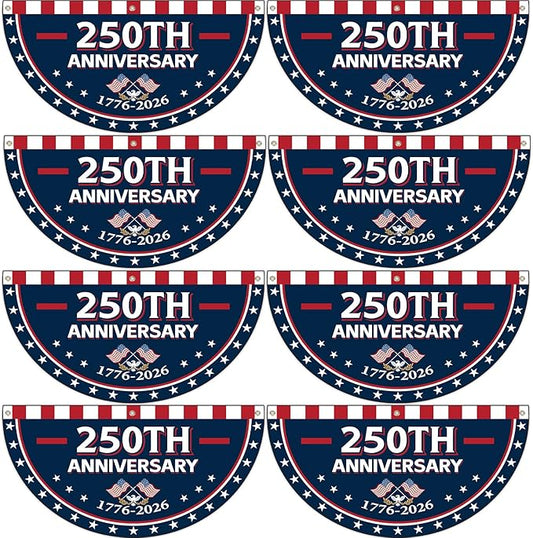 8Pcs 1.5x3 Ft 250th Anniversary USA Flag Bunting 1776-2026 Birthday Fan Flag Decoration Patriotic Stars 250 Years Anniversary Yard Signs for 4th of July Memorial Day Indoor Outdoor Porch Hanging Decor