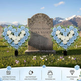 Frienda 2 Sets Cemetery Flowers Grave Stake Metal Floral Decor for Tombstone, Outdoor Gravesite Markers for Mom Dad, Memorial Day Spring Easter Grave Decor(Heart,Blue,White)