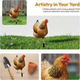 Hen Statue Garden Stake Animal Sculpture Lifelike Lawn Sign Metal Realistic Yard Art Chicken Figurine Ground Insert for Floor, 31.5x17.4x0.1cm