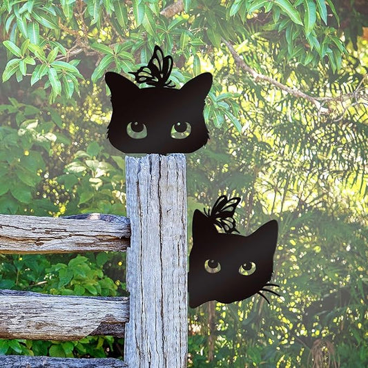 Bnesi 2 Pcs Black Cat Garden Sculptures Metal Fence Decorations Outdoor Decorations for Cat Lovers Black Metal Yard Art Lawn Ornaments Home Decor for Garden Yard Lawn (Elegant)