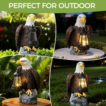 Jesokiibo 250th Anniversary USA Bald Eagle Statue with Solar Light, USA 250th Anniversary Merchandise Garden Decor Sculptures Statues Outdoor, Yard & Lawn Figurine,Bald Eagle Gift for Men
