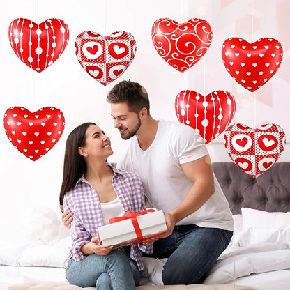 12 Pcs 12 Inch Valentine's Day Inflatable Heart Outdoor Decorations Large Valentine Heart Inflatable Hanging Ornaments PVC Love Outdoor Yard Decor for Wedding Anniversary