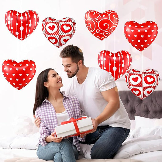 12 Pcs 12 Inch Valentine's Day Inflatable Heart Outdoor Decorations Large Valentine Heart Inflatable Hanging Ornaments PVC Love Outdoor Yard Decor for Wedding Anniversary