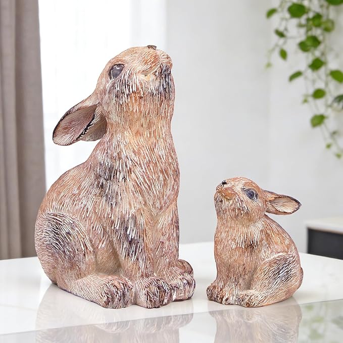 Resin Bunny Decor Rabbit Figurines, Easter Bunny Statue Set of 2 for Spring Tabletop Decor,Small Rabbit Statues for Home Decor