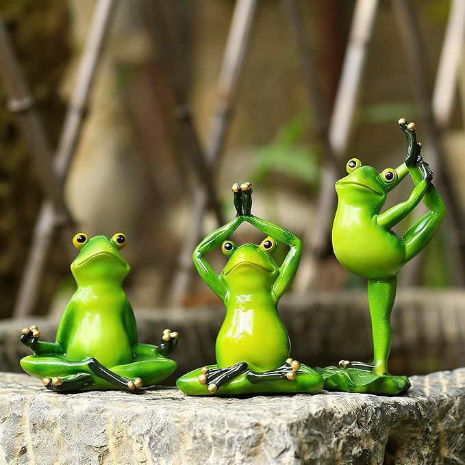 Yoga Frog Statue Outdoor Decor for Garden, 4.05" Fairy Yard Figurines Home Sculptures for Lawn Patio Front Porch Backyard